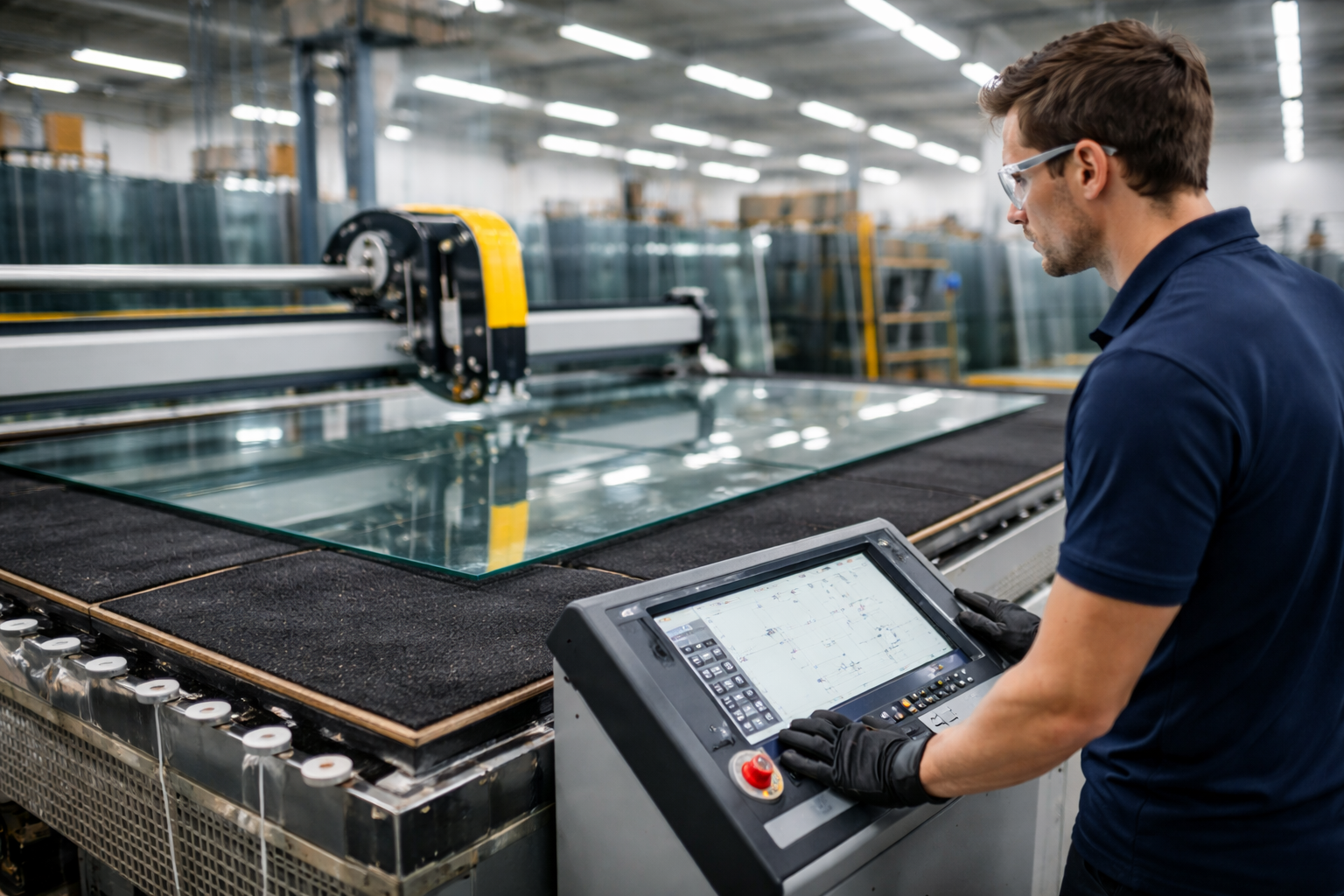 Cięcie szkła przed hartowaniem.